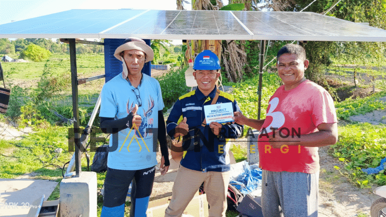 Spesifikasi Pompa Tenaga Surya Head : 140 meter Debit : 1 liter/detik PS21800 1-25 di Indragiri Hulu